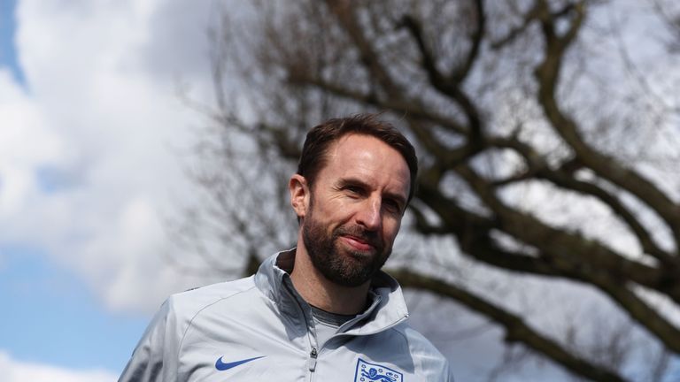 Gareth Southgate during an England training session on the eve of their international friendly against Italy