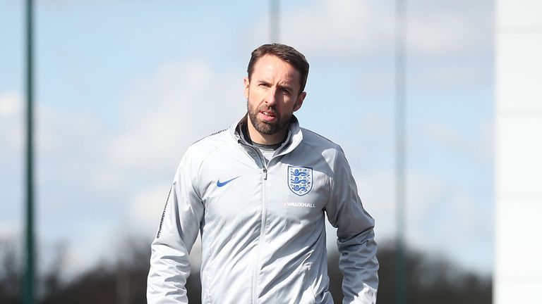 England Manager Gareth Southgate during a training session at Enfield Training Ground
