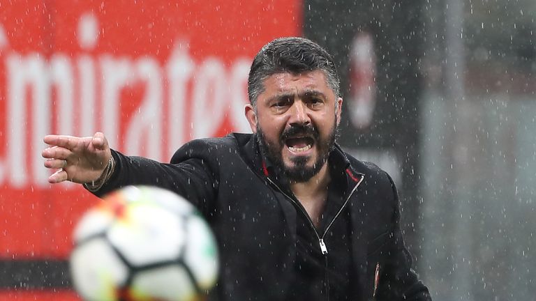 Gennaro Gattuso during the serie A match between AC Milan and AC Chievo Verona at Stadio Giuseppe Meazza on March 18, 2018 in Milan, Italy.
