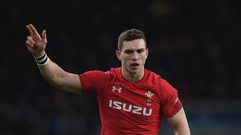 George North playing for Wales against England in the Six Nations Championship 2018 at Twickenham Stadium
