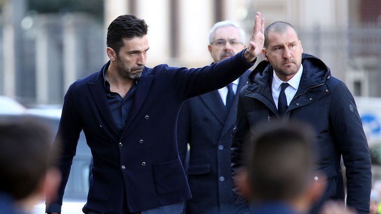 Gianluigi Buffon of Juventus during the funeral of Davide Astori on March 8, 2018 in Florence, Italy