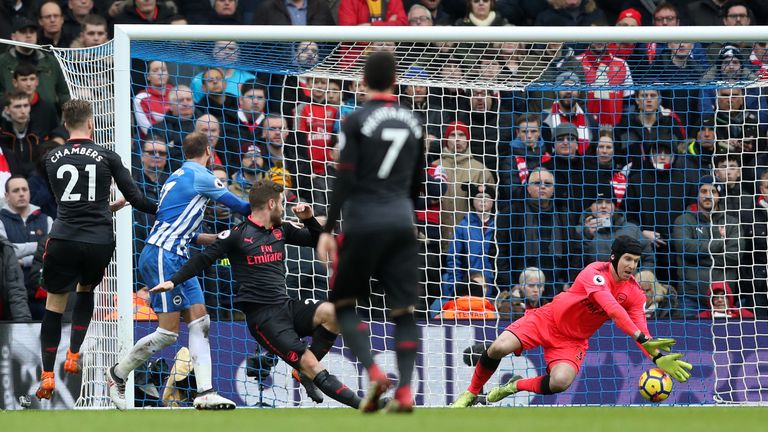 Glenn Murray's header squeezed under Petr Cech to hand Brighton a 2-0 lead against Arsenal