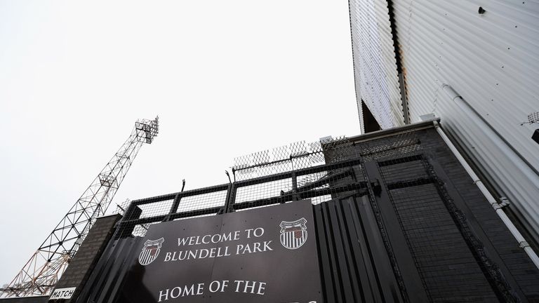 during the Vanarama Football Conference League match between Grimsby Town and Eastleigh FC at Blundell Park on May 3, 2015 in Grimsby, England.