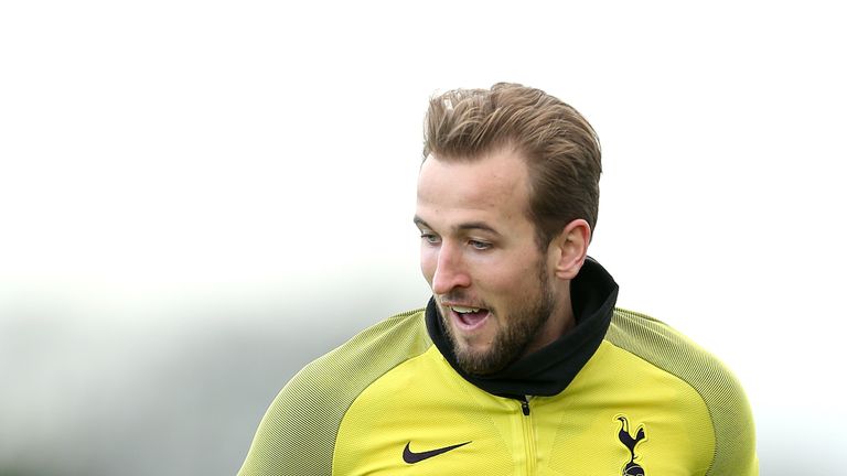 Harry Kane during a training session at the Tottenham Hotspur Football Club Training Ground ahead of the UEFA Champions League Round of 16 match against Juventus