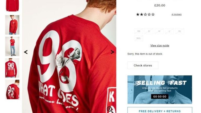 Topman are no longer selling the '96' T-shirt