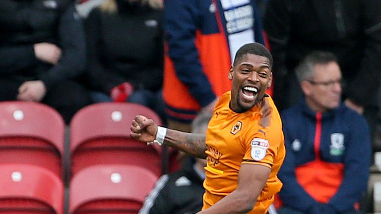 Wolverhampton Wanderers' Ivan Cavaleiro celebrates scoring his side's second goal of the game during the Sky Bet Championship match against Middlesbrough at the Riverside Stadium