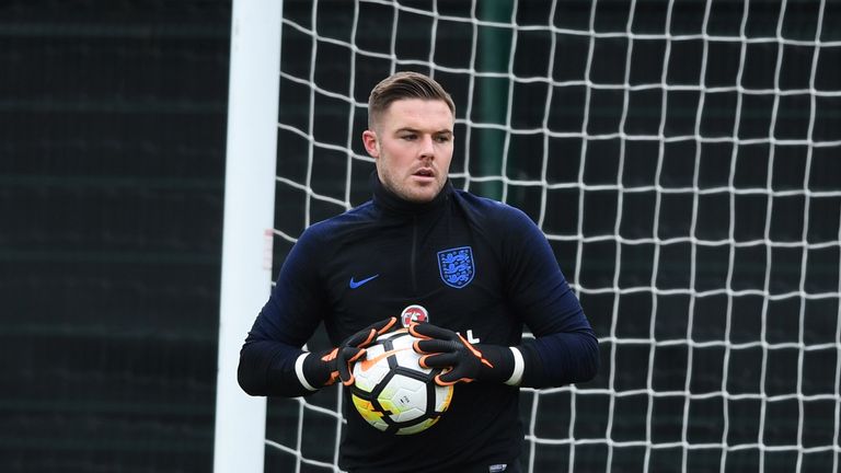during an England training session on the eve of their international friendly against the Netherlands at St Georges Park on March 22, 2018 in Burton-upon-Trent, England.