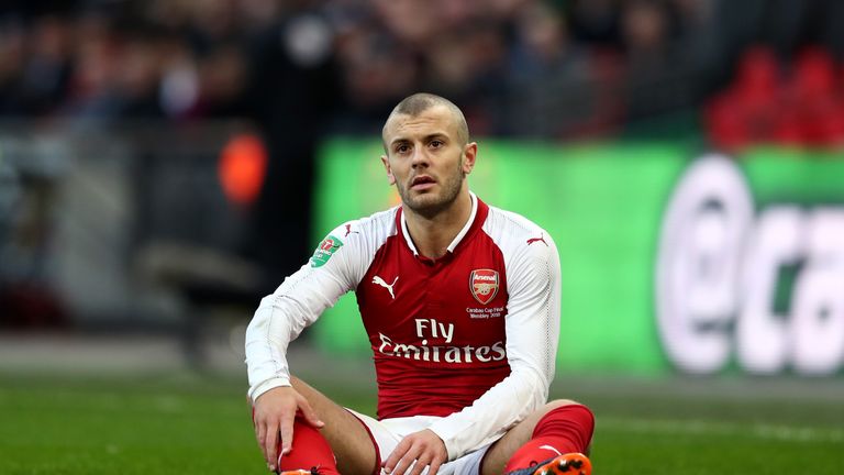 Jack Wilshere of Arsenal reacts during the Carabao Cup Final between Arsenal and Manchester City at Wembley Stadium on Febr