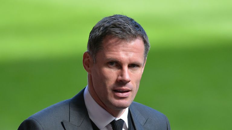 Jamie Carragher arrives for a memorial service to mark the 25th anniversary of the Hillsborough Disaster at Anfield Stadium