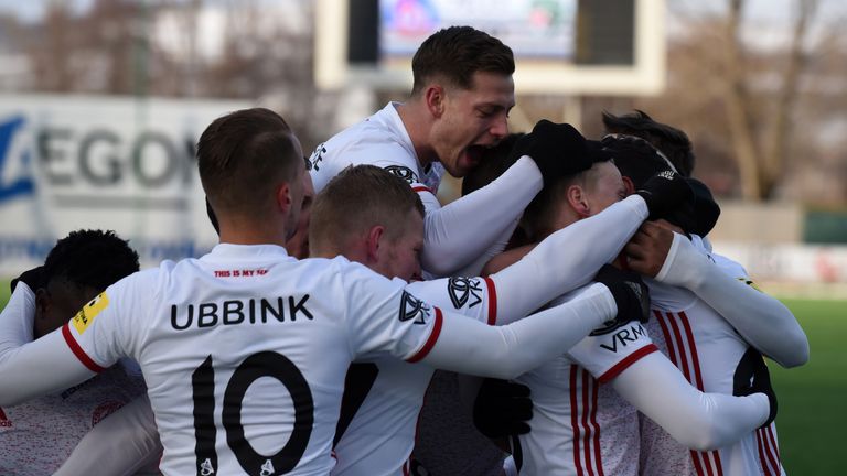 AS Trencin players celebrate a goal with Englishman Jamie Lawrence among them [Credit: AS Trencin]