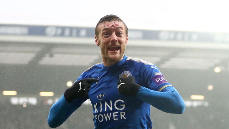 **use for PL Goals blog only** Jamie Vardy celebrates after scoring for Leicester against West Brom