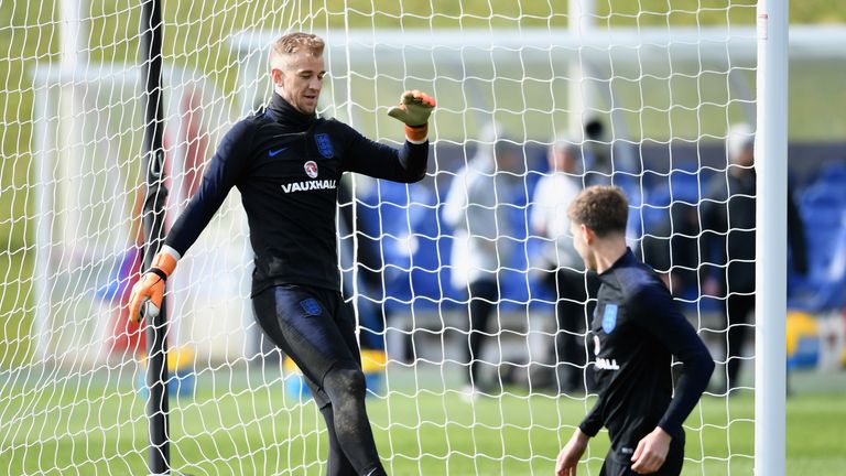 Joe Hart during an England training session at St Georges Park on March 20, 2018 in Burton-upon-Trent, England