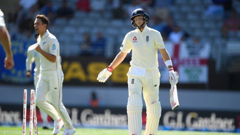 Joe Root reacts after being dismissed