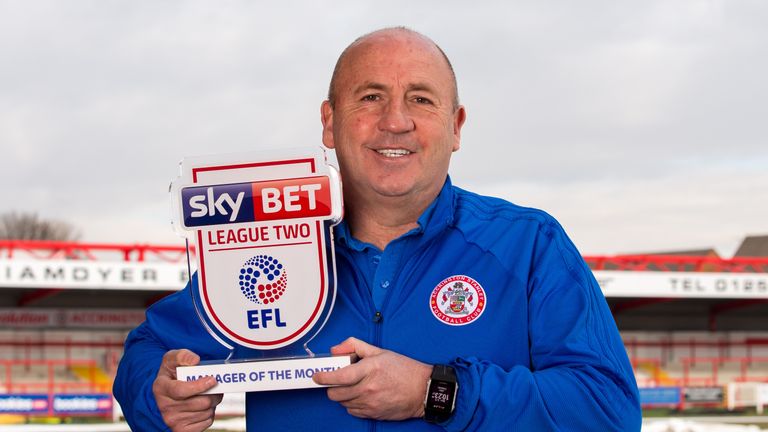 John Coleman of Accrington Stanley wins the Sky Bet League Two Manager of the Month award - Mandatory by-line: Robbie Stephenson/JMP - 05/03/2018 - FOOTBALL - Wham Stadium - Accrington, England - Sky Bet Player of the Month Award