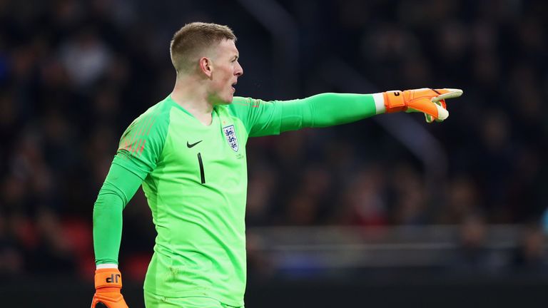 Jordan Pickford in action for England against the Netherlands