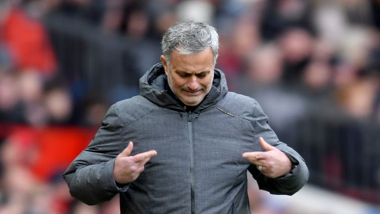 Jose Mourinho during the Premier League match between Manchester United and Swansea City at Old Trafford on March 31, 2018 in Manchester, England.