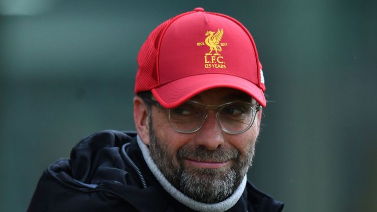 Jurgen Klopp is seen during a Liverpool training session at Melwood