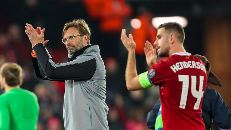  Jurgen Klopp applauds the fans at full time during the UEFA Champions League Round of 16, Second Leg between Liverpool and FC Porto at Anfield