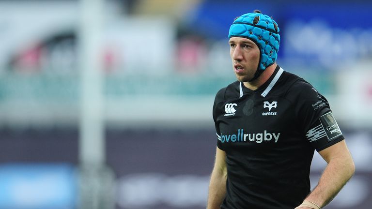 Justin Tipuric looks on during a Guinness PRO14 match for Ospreys