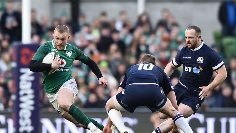 Keith Earls takes on Finn Russell 