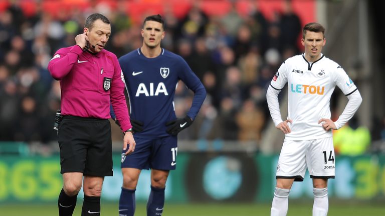  during The Emirates FA Cup Quarter Final match between Swansea City and Tottenham Hotspur at Liberty Stadium on March 17, 2018 in Swansea, Wales.