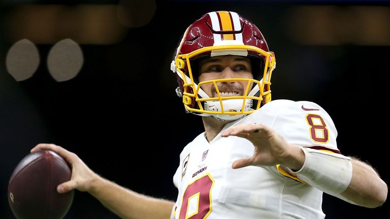 Kirk Cousins of the Washington Redskins warms up during pre game before playing the New Orleans Saints at the Mercedes-Benz Superdome on November 19, 2017
