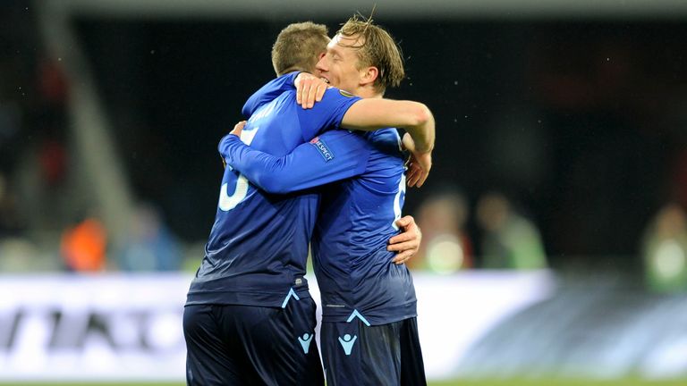 Lazio defender Stefan De Vrij  celebrates his goal