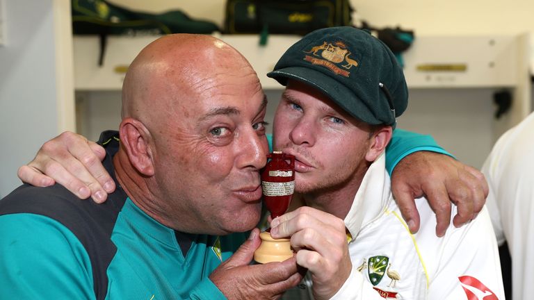 Darren Lehmann and Steve Smith in happier times when Australia won the Ashes