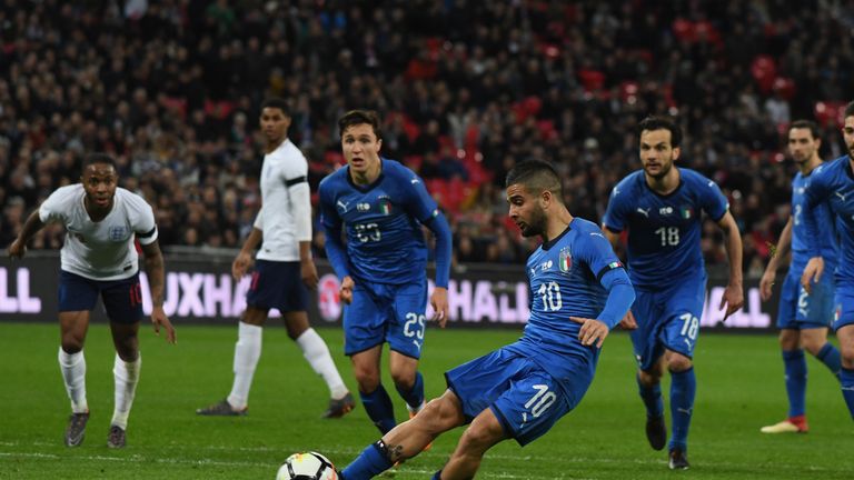 Lorenzo Insigne converted an 87th minute penalty at Wembley