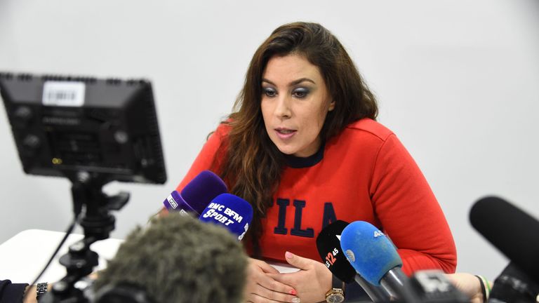 French tennis player Marion Bartoli delivers a press conference at the French Tennis Federation's (FFT) national training centre in Paris on December 20, 2017. Former Wimbledon champion Marion Bartoli announced her professional comeback after a four-year absence