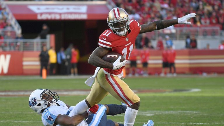 Marquise Goodwin at Levi's Stadium on December 17, 2017 in Santa Clara, California.