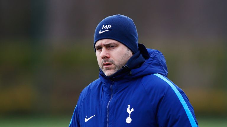 Mauricio Pochettino during a Tottenham Hotspur training session on the eve of their UEFA Champions League match against Juventus