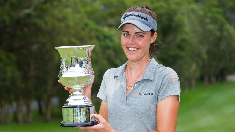 04/03/2018. Ladies European Tour 2018: New South Wales Open, Coffs Harbour Golf Club, Coffs Harbour, New South Wales, Australia. March 1-4 2018. Meghan Maclaren of England with the trophy. Credit: Tristan Jones
