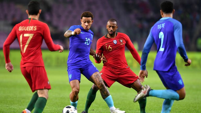 Memphis Depay during the  International Friendly match between Portugal v Netherlands at Stade de Geneve on March 26, 2018 in Geneva, Switzerland.