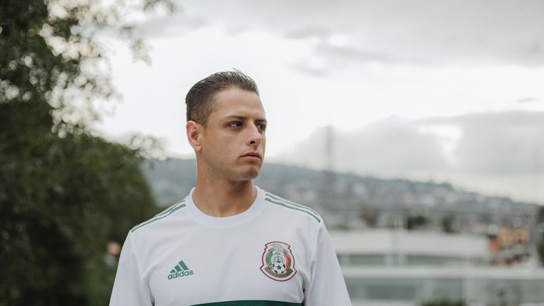 Javier Hernandez models the new Mexico World Cup 2018 away shirt (credit: adidasUK)