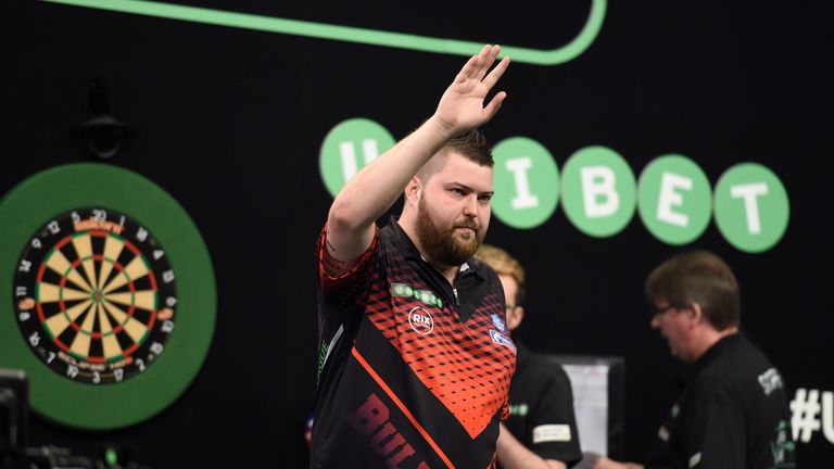 Michael Smith v Gerwyn Price. Michael Smith celebrates after beating Gerwyn Price during the Unibet Premier League Darts from Belfast