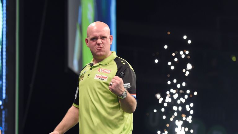 Unibet Premier League game at The SSE Arena in Belfast between Raymond van Barneveld and Michael van Gerwen