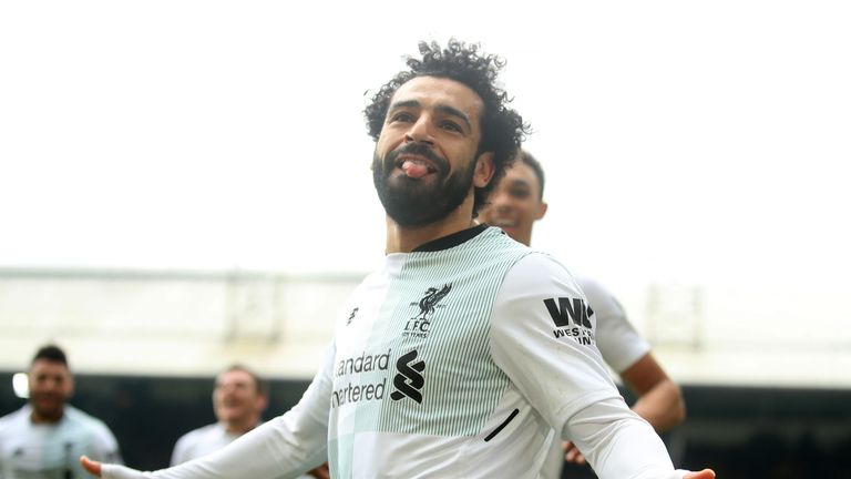 Liverpool's Mohamed Salah celebrates scoring his side's winning goal during the Premier League match against Crystal Palace at Selhurst Park