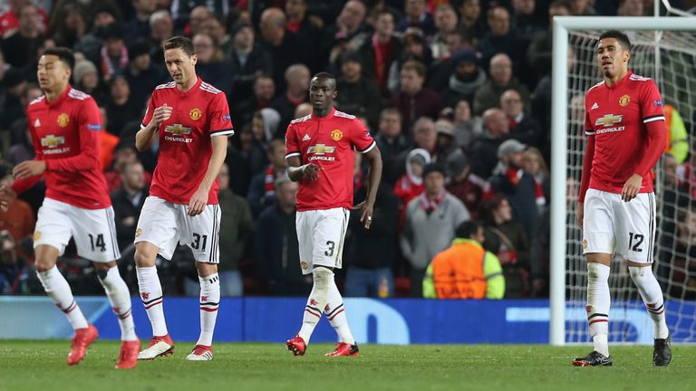 Nemanja Matic reacts as Manchester United concede their second goal to Sevilla