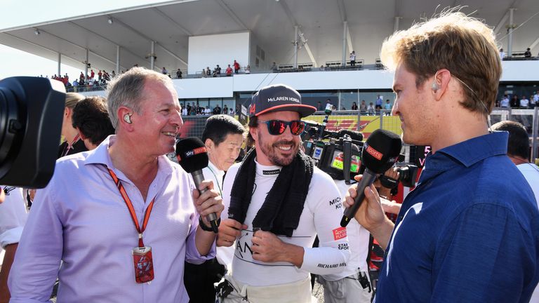 www.sutton-images.com..Martin Brundle (GBR) Sky TV, Fernando Alonso (ESP) McLaren and Nico Rosberg (GER) Mercedes-Benz Ambassador on the grid at Formula One World Championship, Rd16, Japanese Grand Prix, Race, Suzuka, Japan, Sunday 8 October 2017...BEST IMAGE