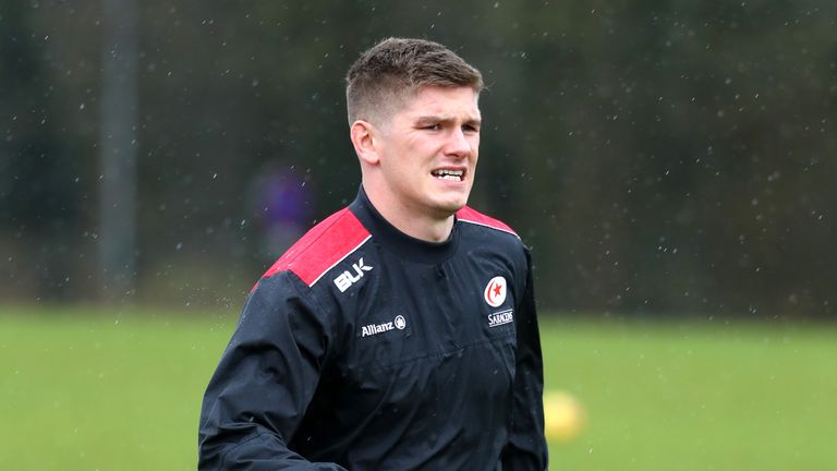 Owen Farrell during a Saracens training session