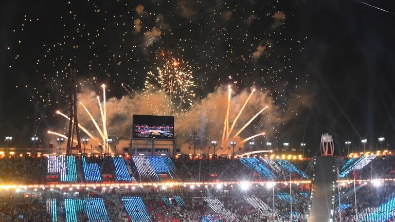 Fireworks light up the sky at the closing ceremony
