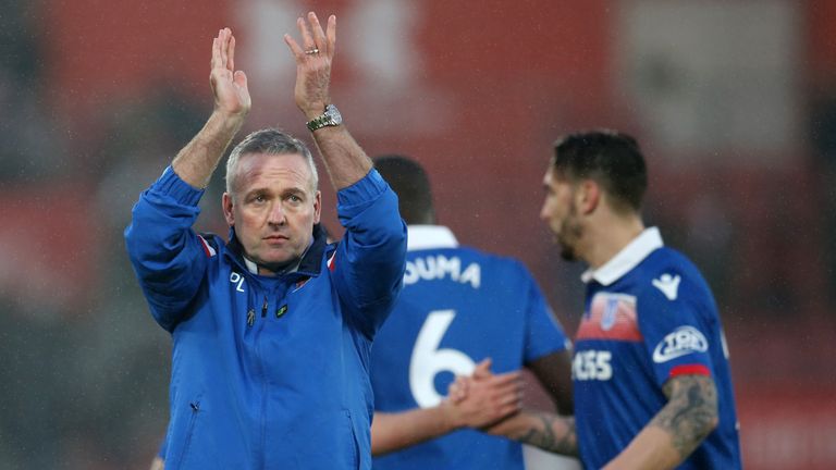 Paul Lambert applauds Stoke City fans after the 0-0 draw with Southampton