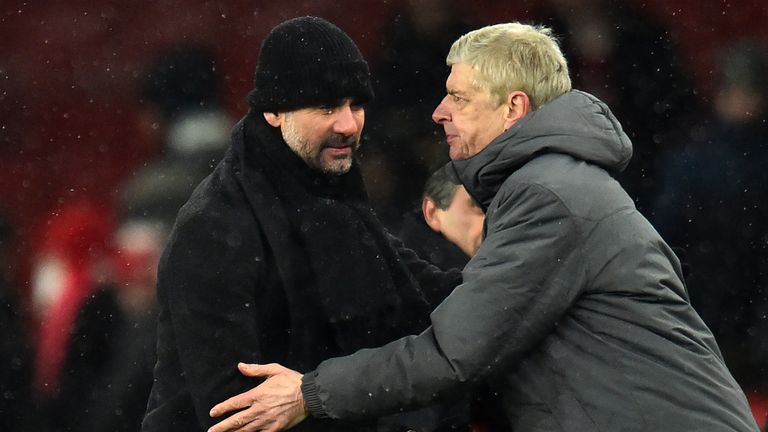 Arsene Wenger and Pep Guardiola shake hands at full-time