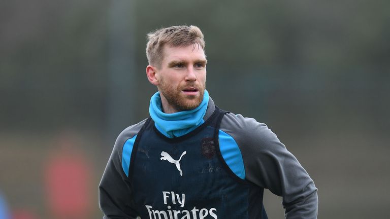 ST ALBANS, ENGLAND - JANUARY 13: Per Mertesacker of Arsenal during a training session at London Colney on January 13, 2018 in St Albans, England. (Photo by Stuart MacFarlane/Arsenal FC via Getty Images)
