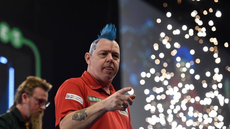 Unibet Premier League game at The SSE Arena in Belfast between Simon Whitlock and Peter Wright