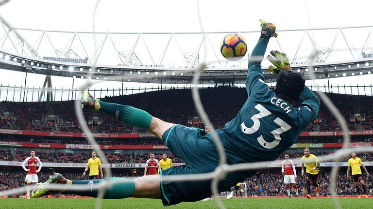  during the Premier League match between Arsenal and Watford at Emirates Stadium on March 11, 2018 in London, England.