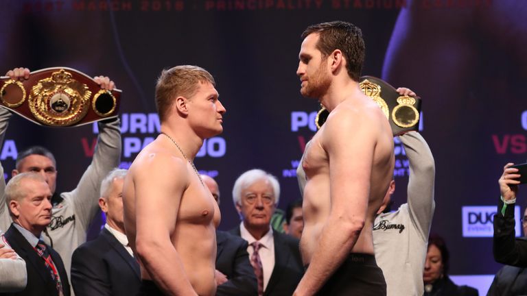 JOSHUA -PARKER PROMOTION.WEIGH IN.MOTOR POINT ARENA,.CARDIFF,WALES.PIC LAWRENCE LUSTIG.DAVID PRICE AND ALEXANDER POVETKIN  WEIGH IN AHEAD OF THEIR FIGHT ON  EDDIE HEARNS MATCHROOM PROMOTION AT THE PRINCIPALITY STADIUM, CARDIFF ON SATURDAY(MARCH 31ST) 