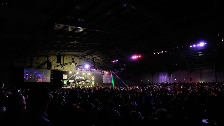  during The Betway Premier League Darts at Westpoint Arena on March 5, 2015 in Exeter, England.