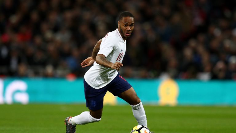 Raheem Sterling in action during England's 1-1 draw with Italy at Wembley in March 2018